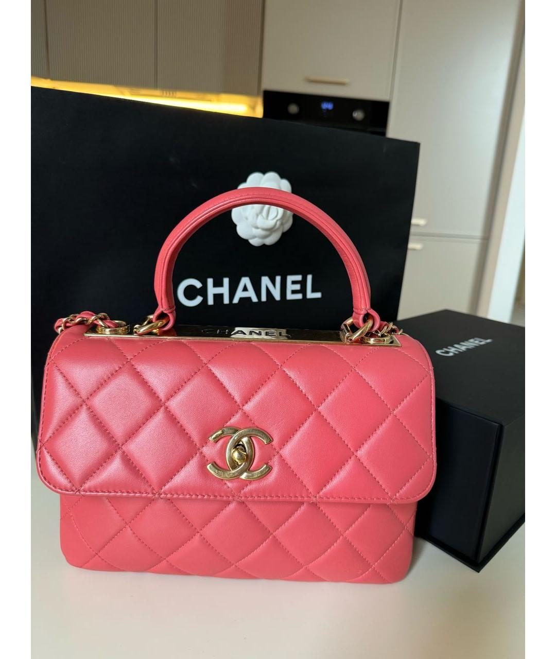 CHANEL Коралловая кожаная сумка через плечо, фото 9