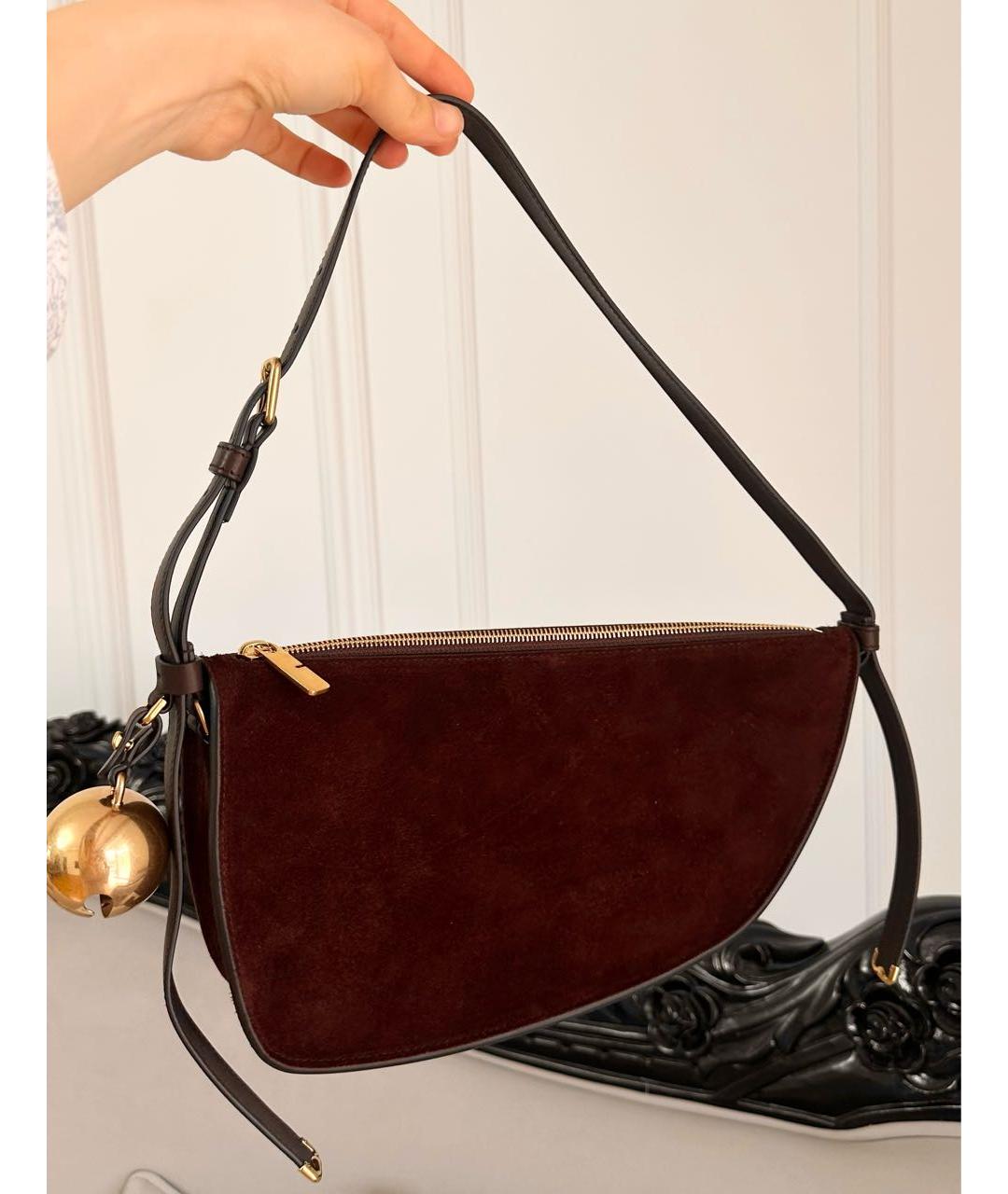 BURBERRY Коричневая замшевая сумка с короткими ручками, фото 4