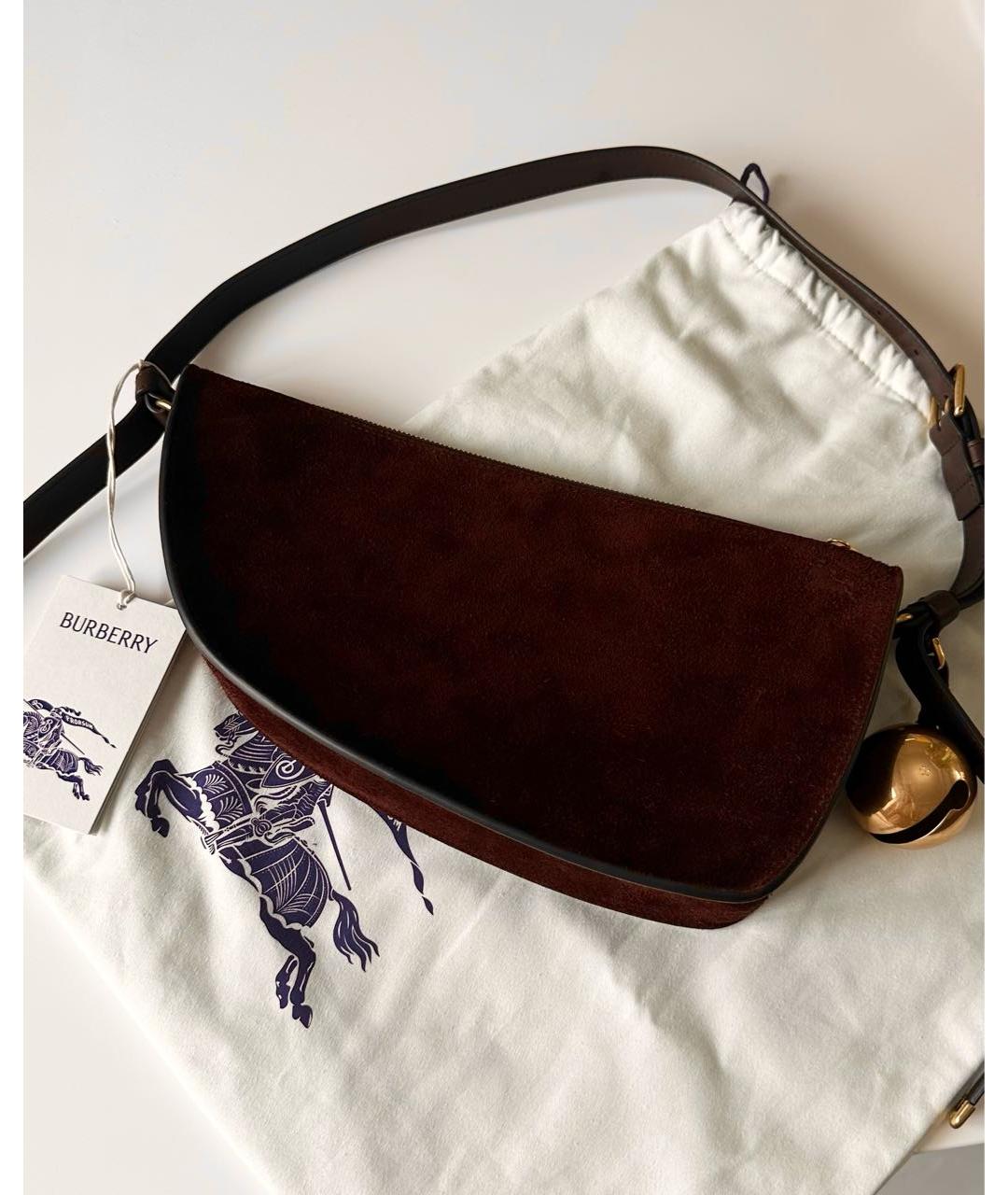 BURBERRY Коричневая замшевая сумка с короткими ручками, фото 3