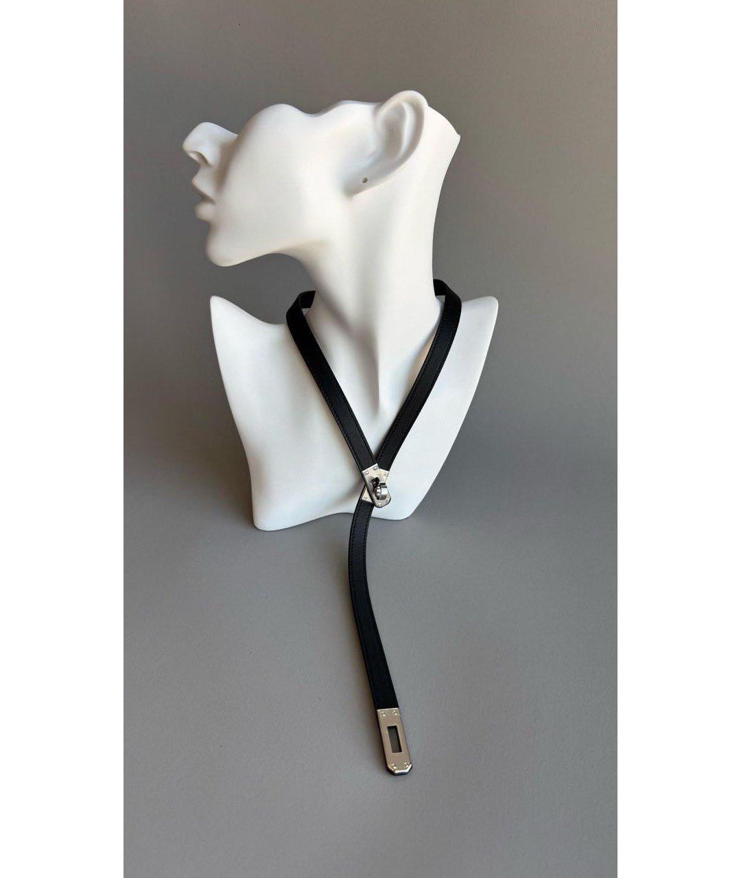 HERMES Черное кожаное колье, фото 4