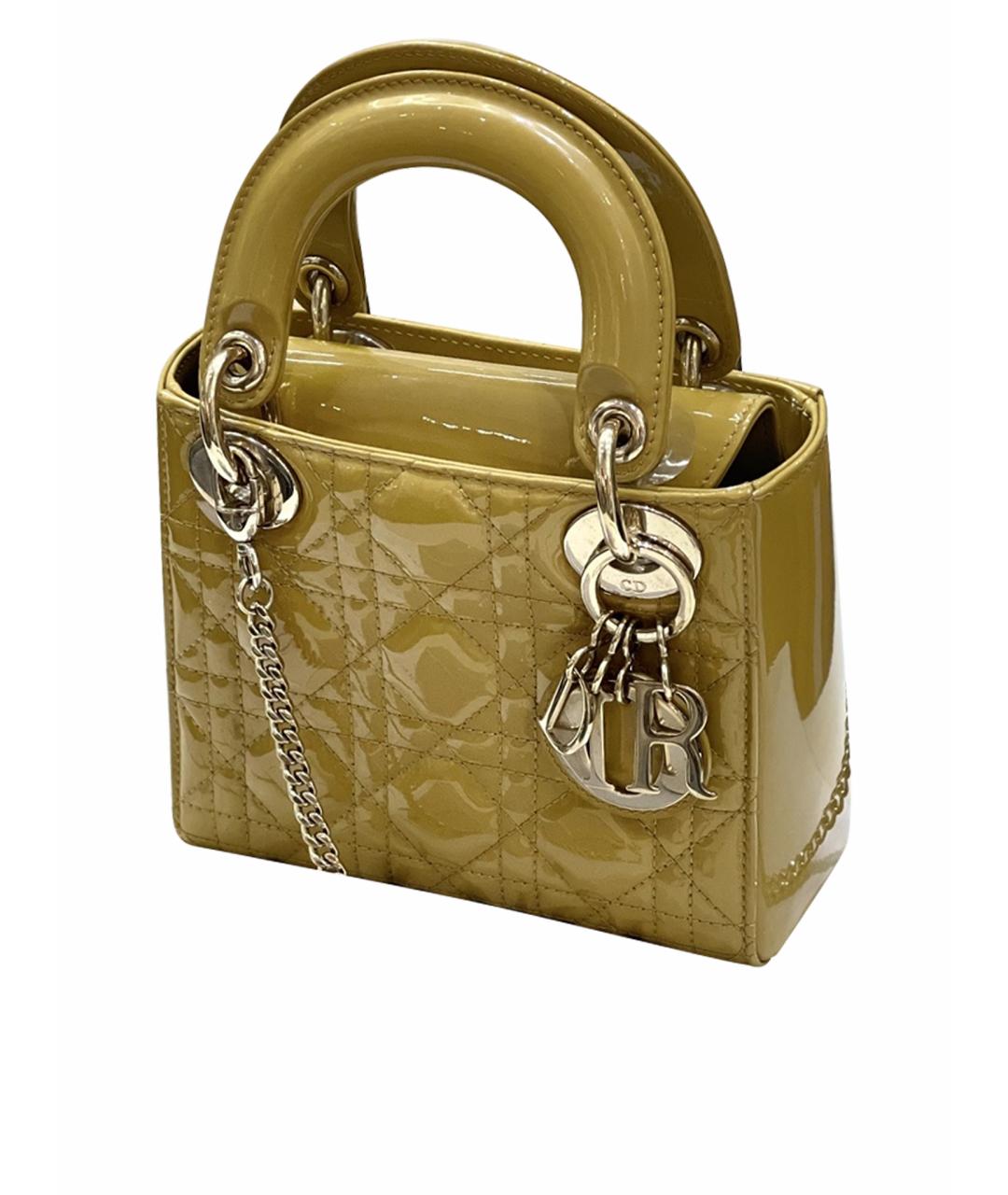 CHRISTIAN DIOR Золотая сумка с короткими ручками из лакированной кожи, фото 1