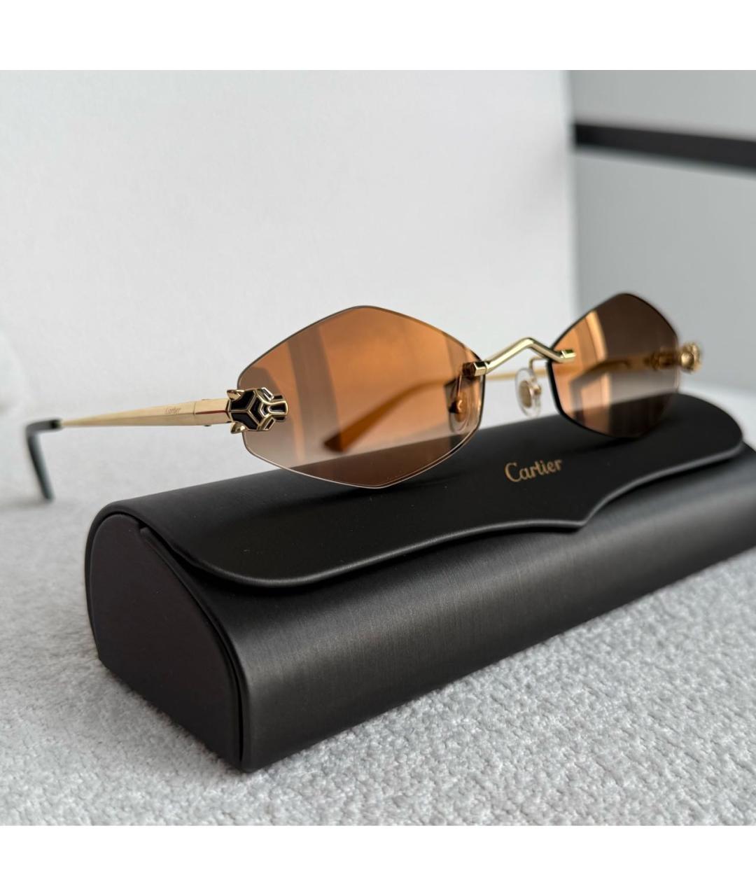 CARTIER Коричневые металлические солнцезащитные очки, фото 2