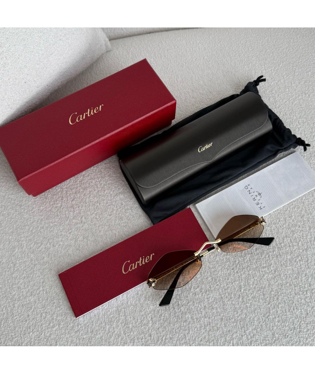 CARTIER Коричневые металлические солнцезащитные очки, фото 5