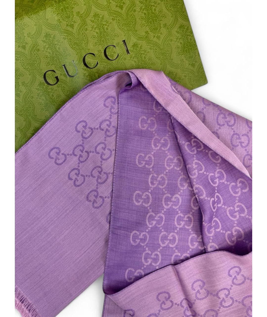 GUCCI Фиолетовый шерстяной шарф, фото 3