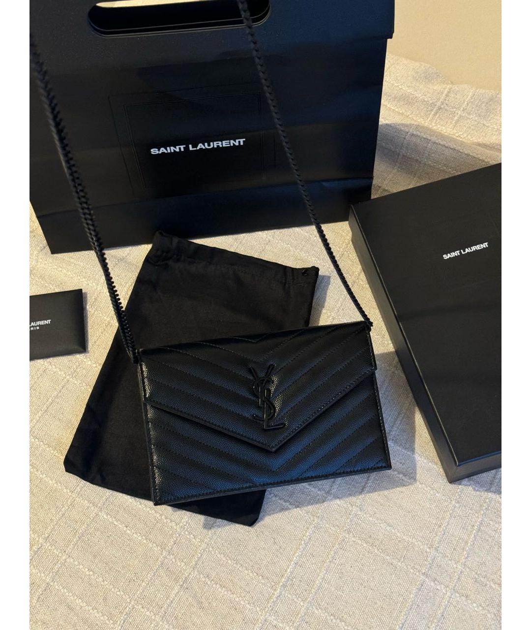 SAINT LAURENT Черная кожаная сумка через плечо, фото 2