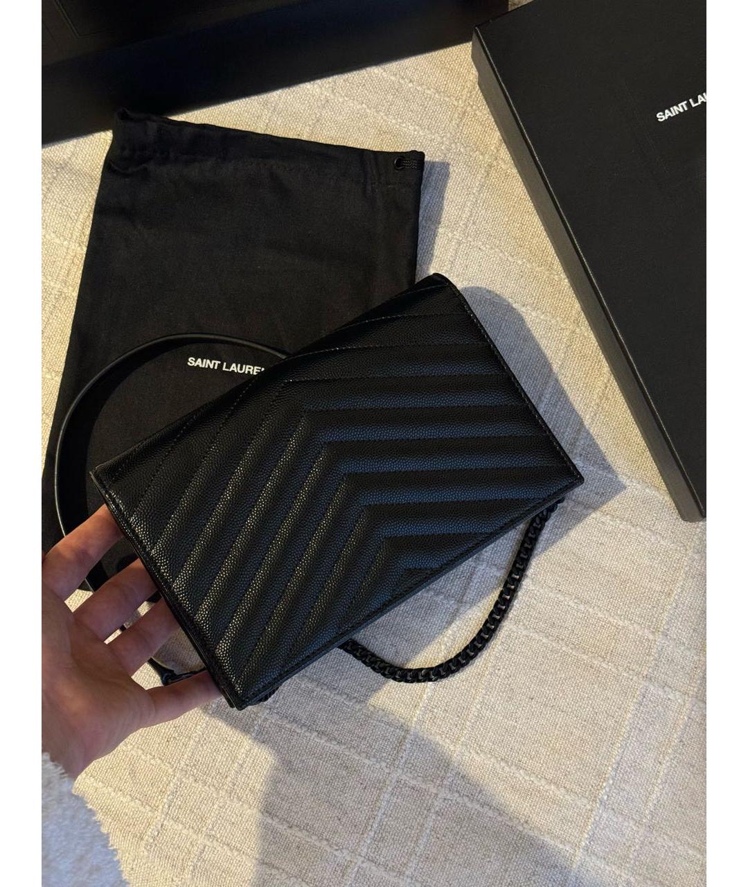 SAINT LAURENT Черная кожаная сумка через плечо, фото 3