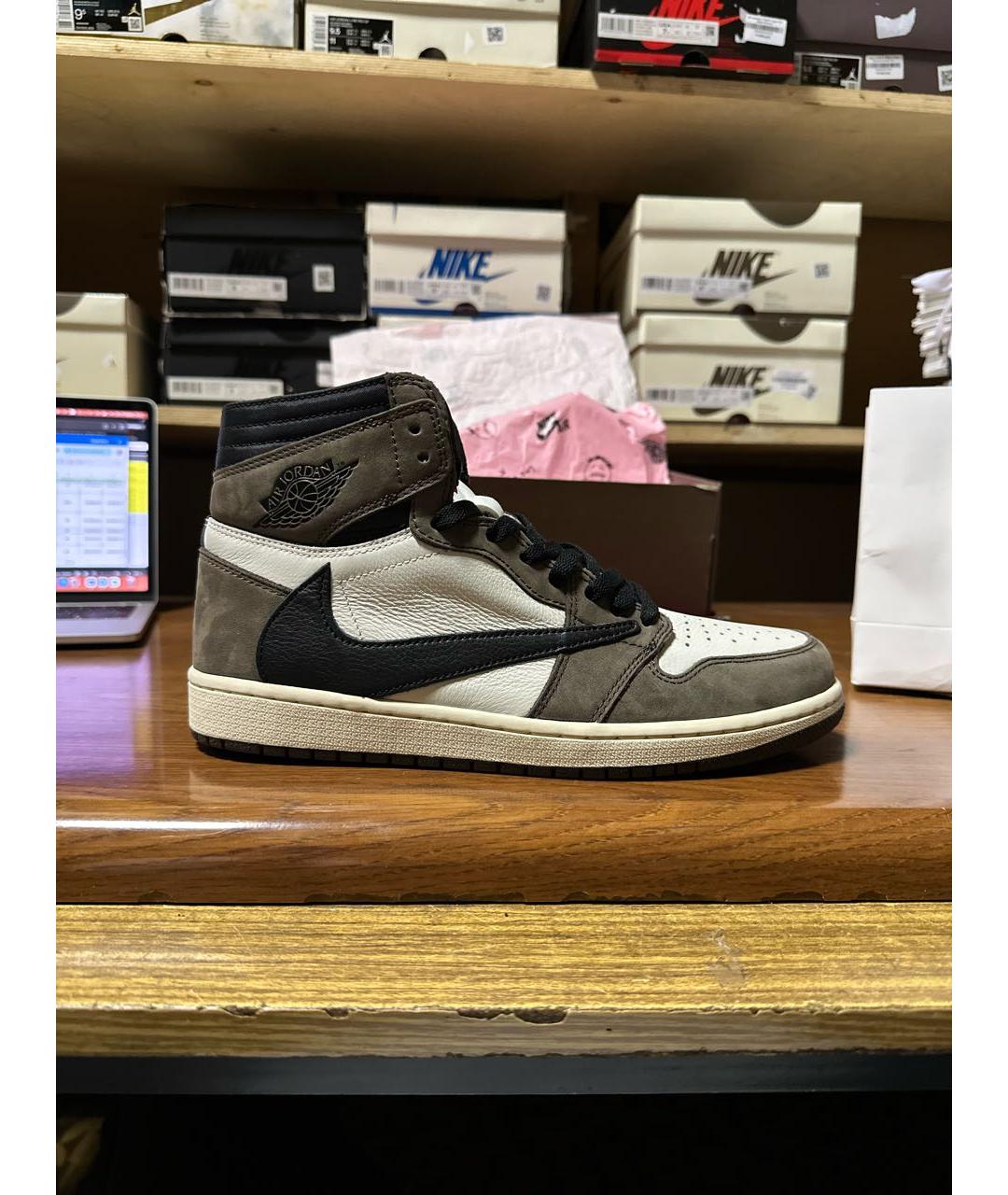 JORDAN Коричневые кожаные высокие кроссовки / кеды, фото 5