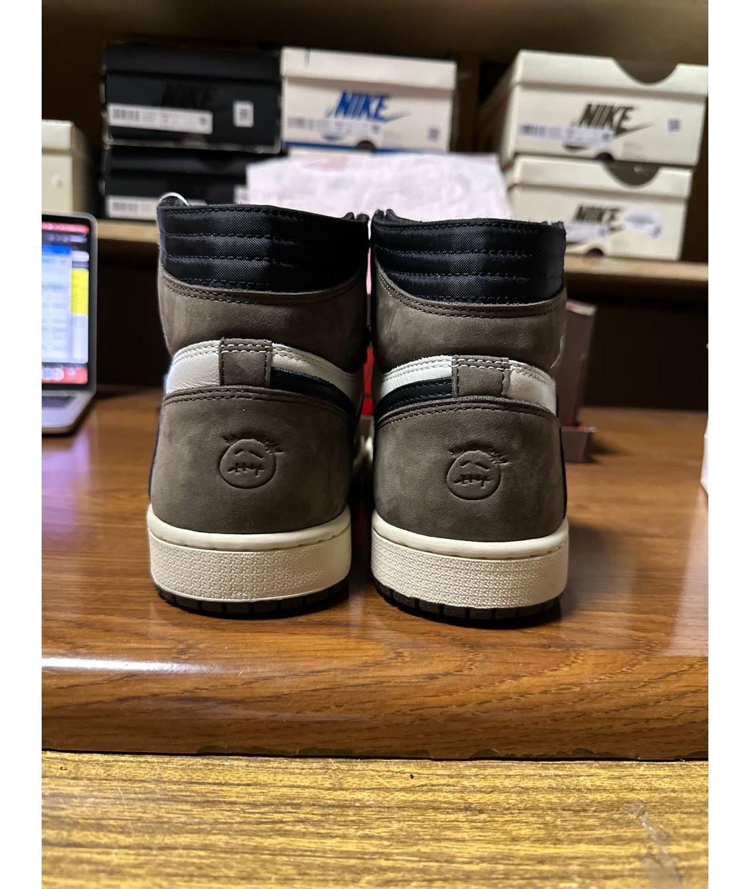 JORDAN Коричневые кожаные высокие кроссовки / кеды, фото 4