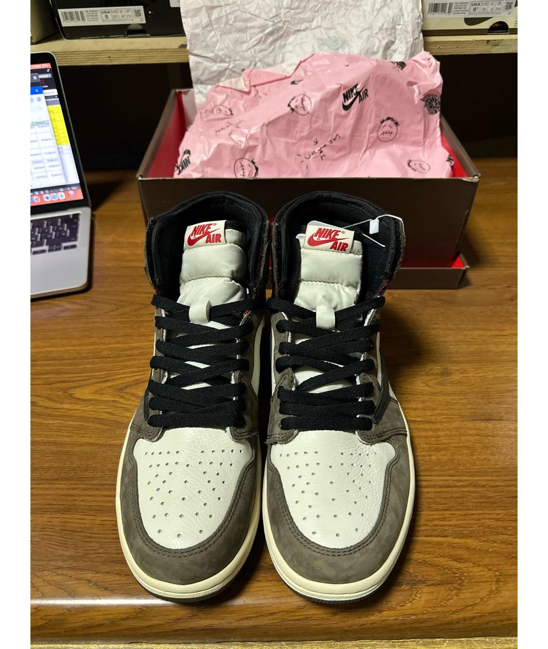 JORDAN Коричневые кожаные высокие кроссовки / кеды, фото 2