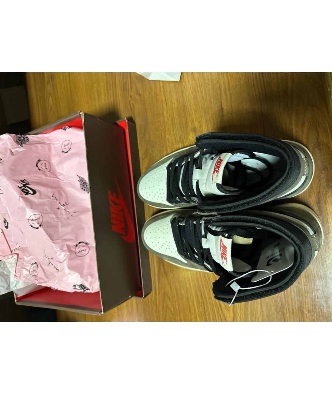 JORDAN Коричневые кожаные высокие кроссовки / кеды, фото 3