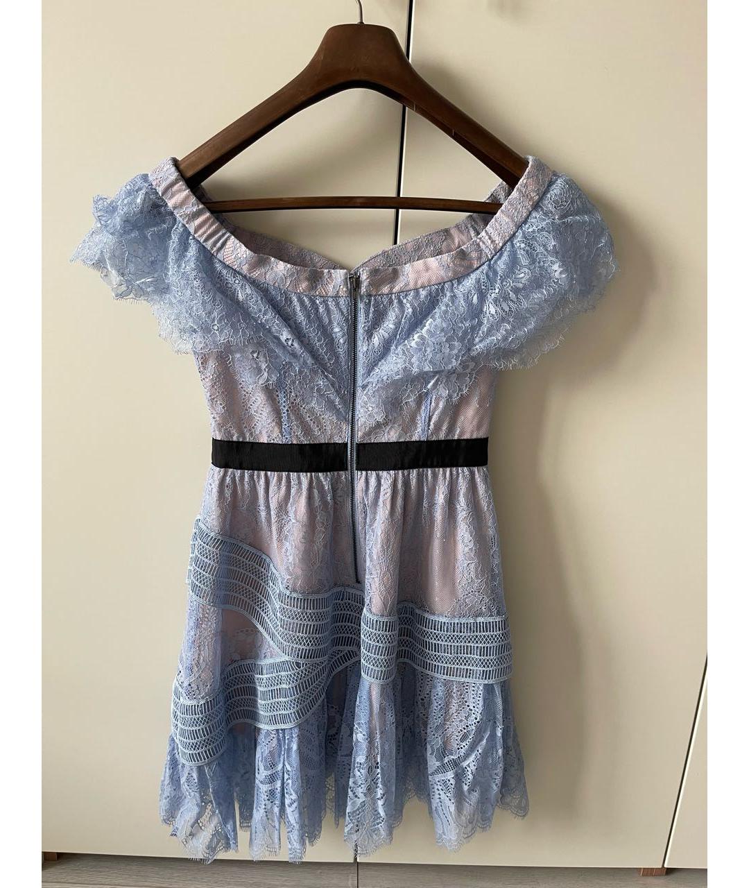 SELF-PORTRAIT Голубое хлопковое коктейльное платье, фото 2