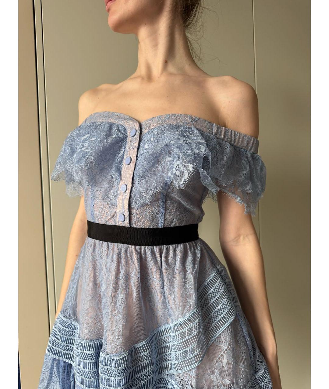 SELF-PORTRAIT Голубое хлопковое коктейльное платье, фото 5