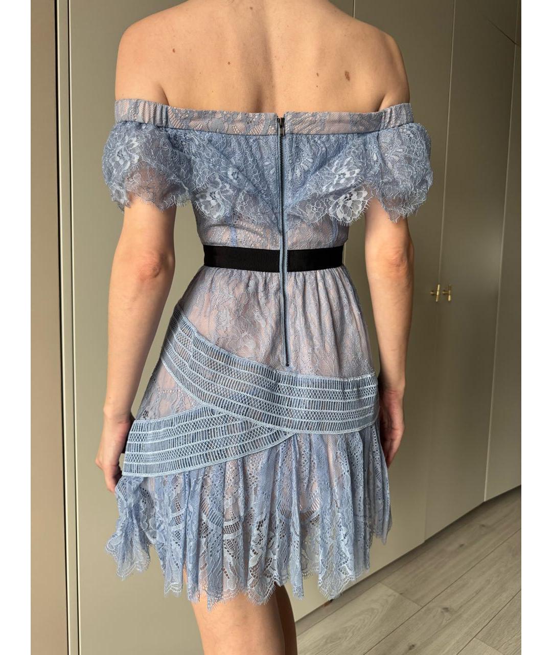 SELF-PORTRAIT Голубое хлопковое коктейльное платье, фото 7