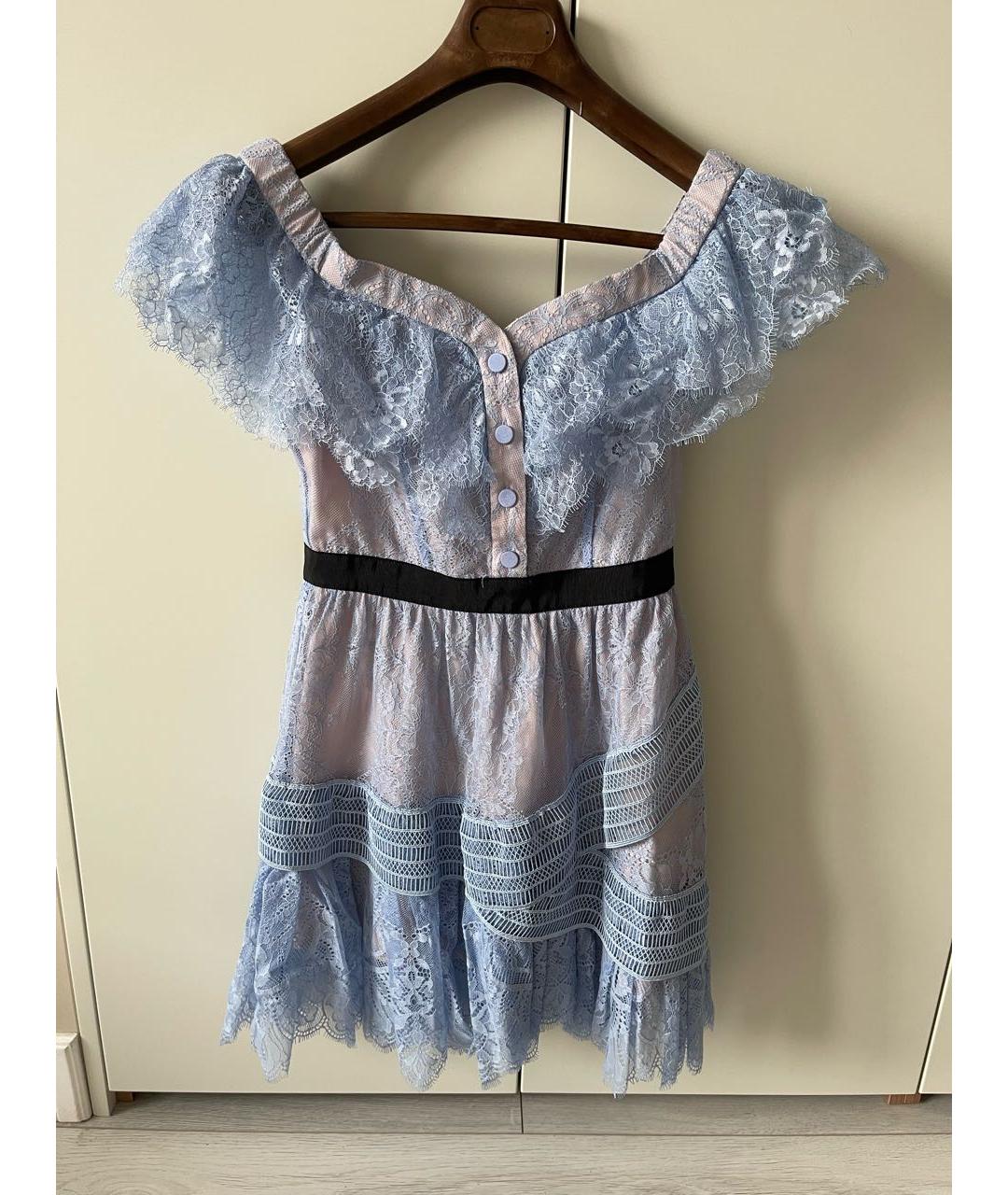 SELF-PORTRAIT Голубое хлопковое коктейльное платье, фото 8