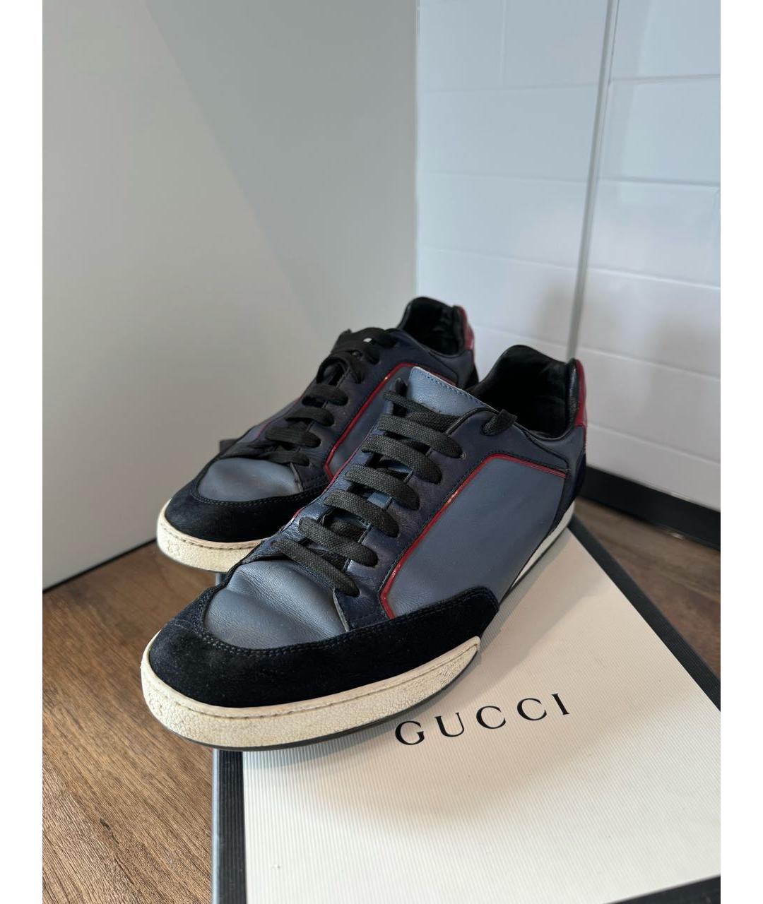 GUCCI Синие низкие кроссовки / кеды из лакированной кожи, фото 2