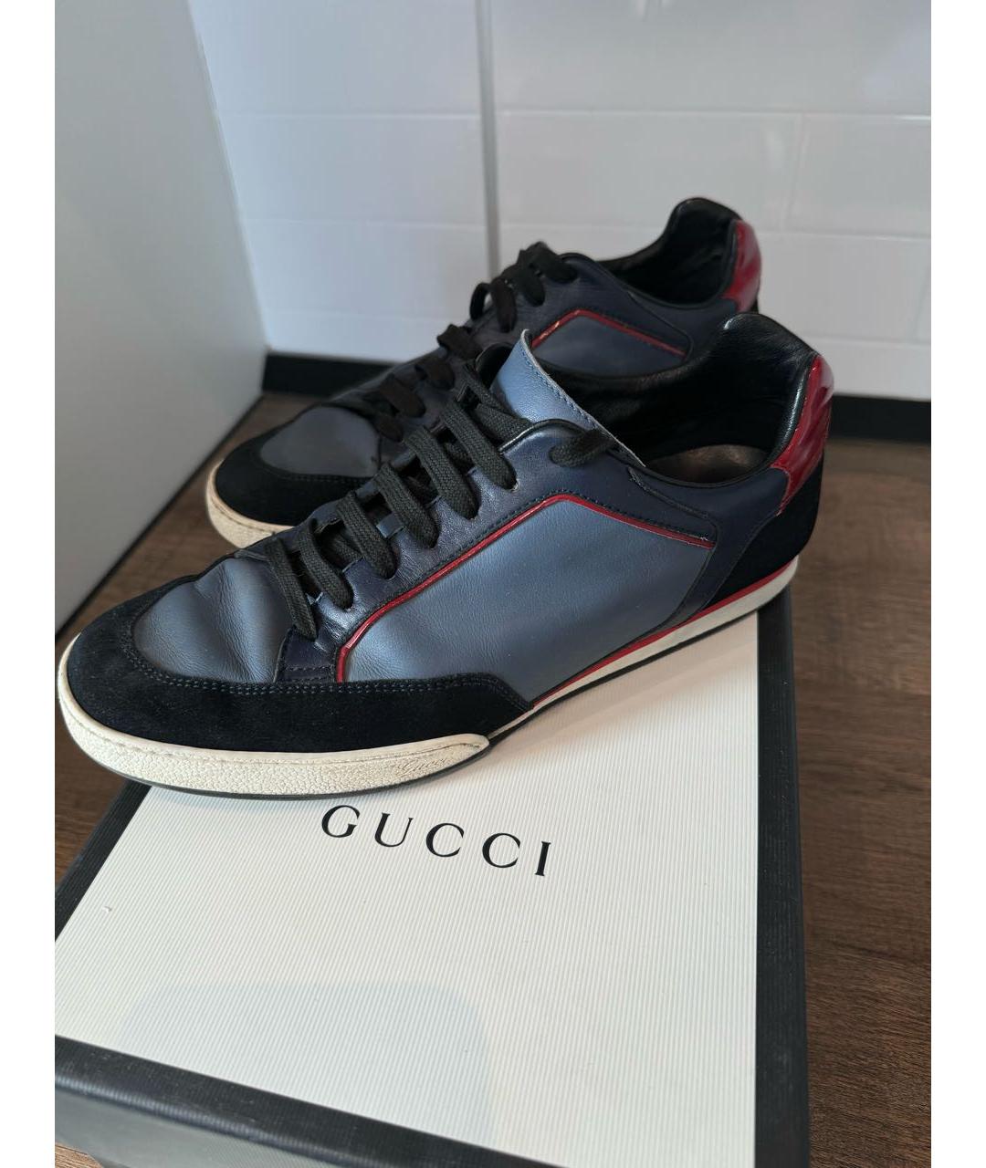 GUCCI Синие низкие кроссовки / кеды из лакированной кожи, фото 3