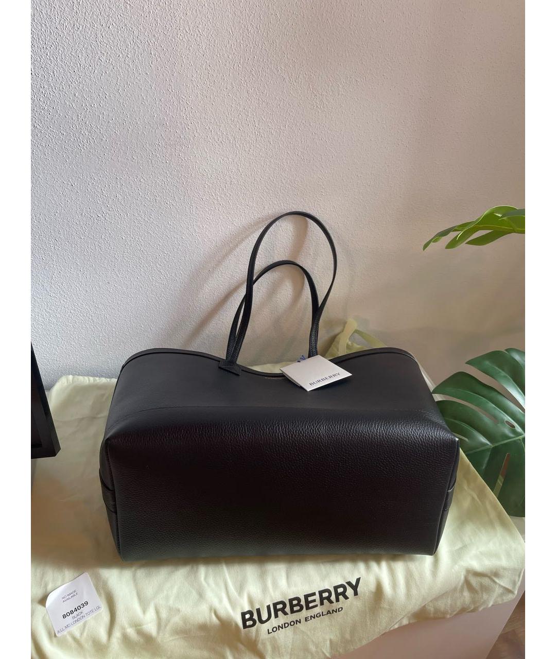 BURBERRY Черная кожаная сумка тоут, фото 5