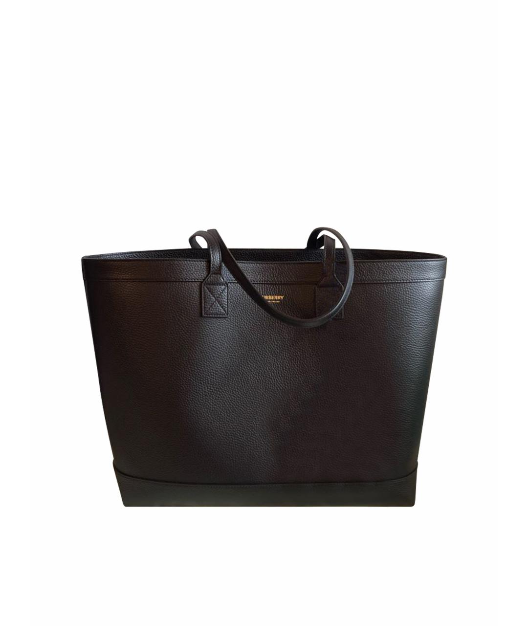 BURBERRY Черная кожаная сумка тоут, фото 1