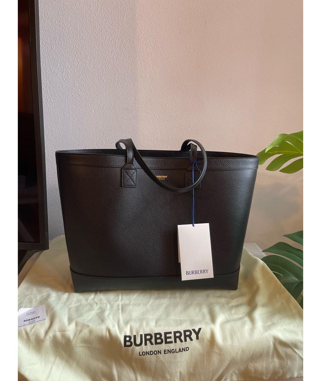 BURBERRY Черная кожаная сумка тоут, фото 6