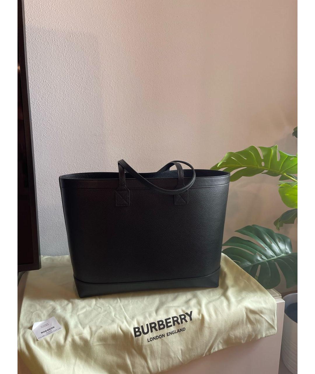 BURBERRY Черная кожаная сумка тоут, фото 3
