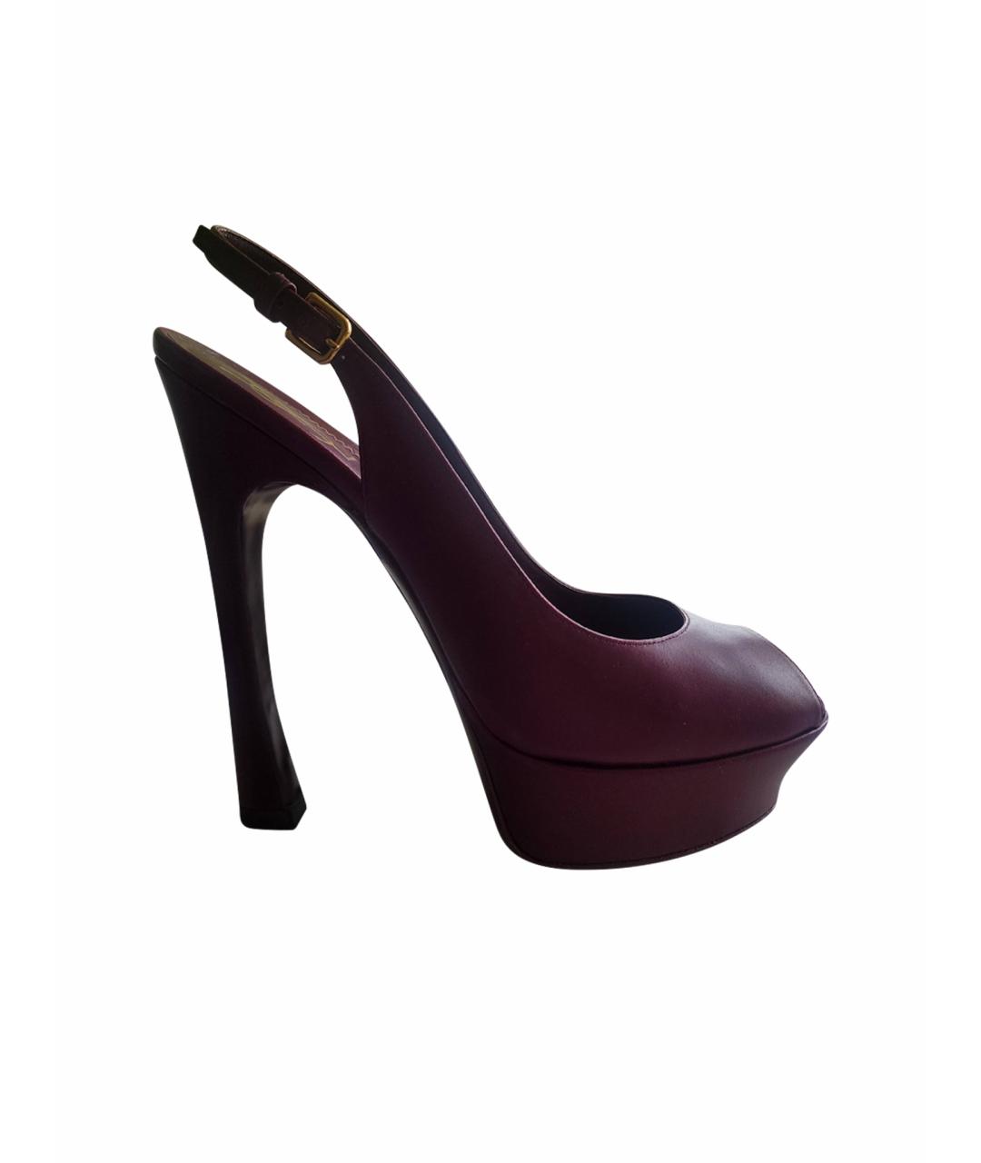 SAINT LAURENT Бордовые кожаные босоножки, фото 1