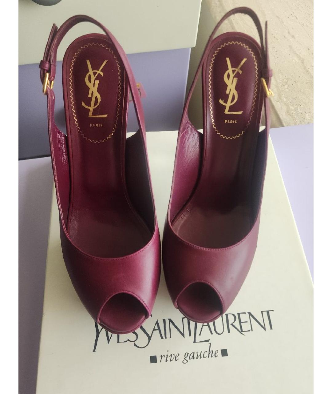 SAINT LAURENT Бордовые кожаные босоножки, фото 3