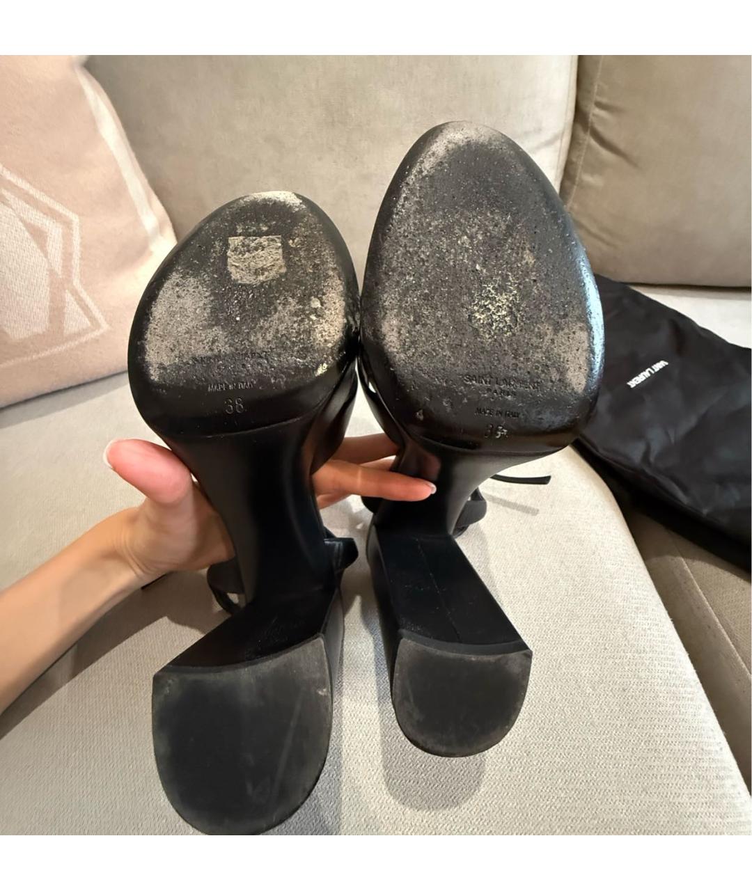 SAINT LAURENT Черные кожаные босоножки, фото 5