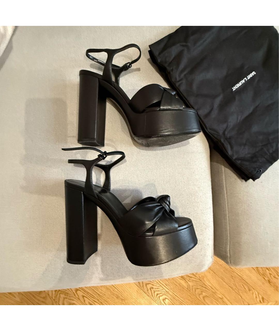SAINT LAURENT Черные кожаные босоножки, фото 7