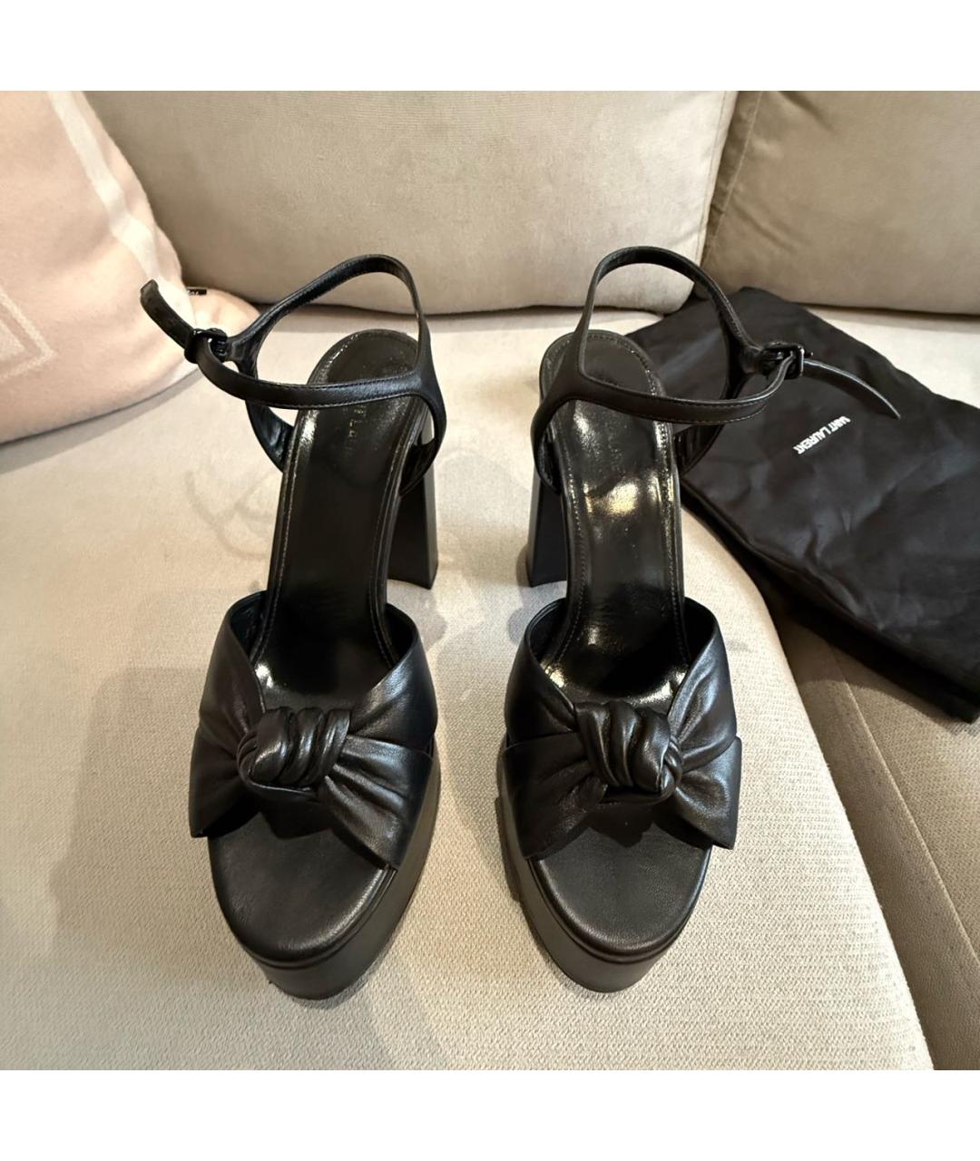 SAINT LAURENT Черные кожаные босоножки, фото 2