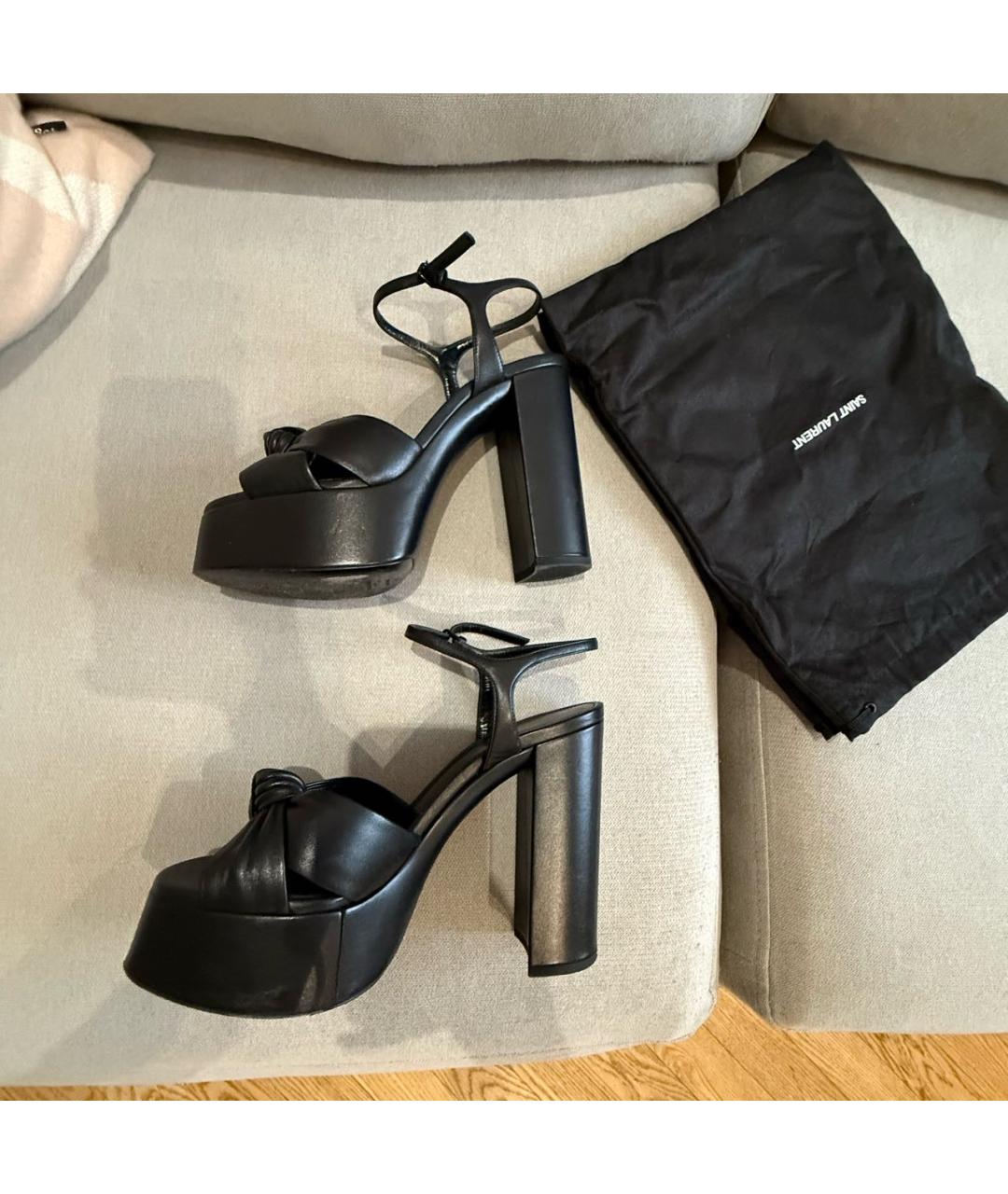 SAINT LAURENT Черные кожаные босоножки, фото 3