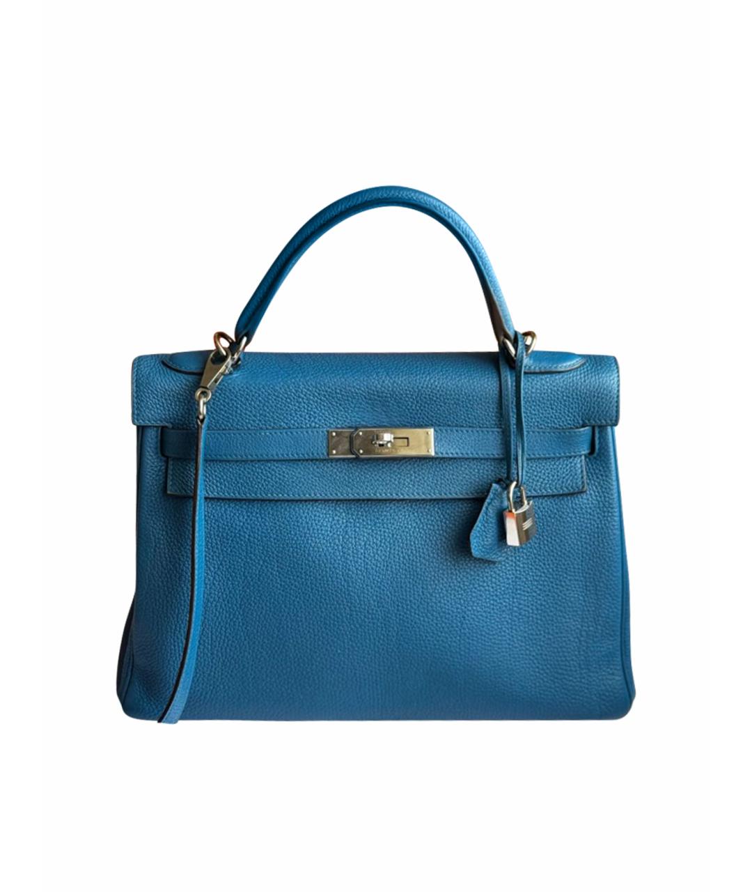 HERMES Голубая кожаная сумка с короткими ручками, фото 1