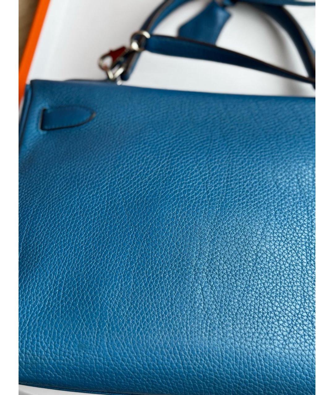 HERMES Голубая кожаная сумка с короткими ручками, фото 3