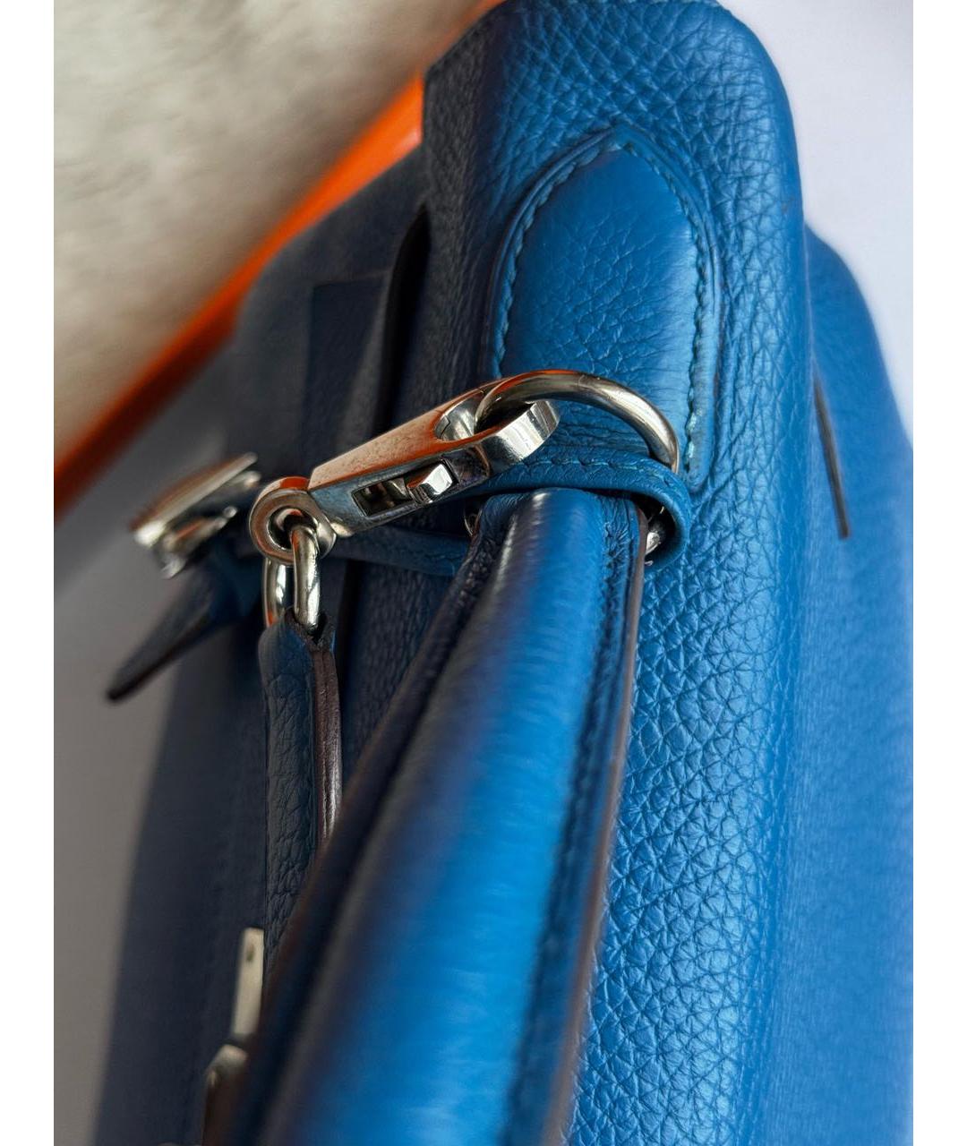 HERMES Голубая кожаная сумка с короткими ручками, фото 7