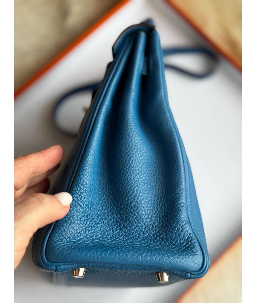 HERMES Голубая кожаная сумка с короткими ручками, фото 2