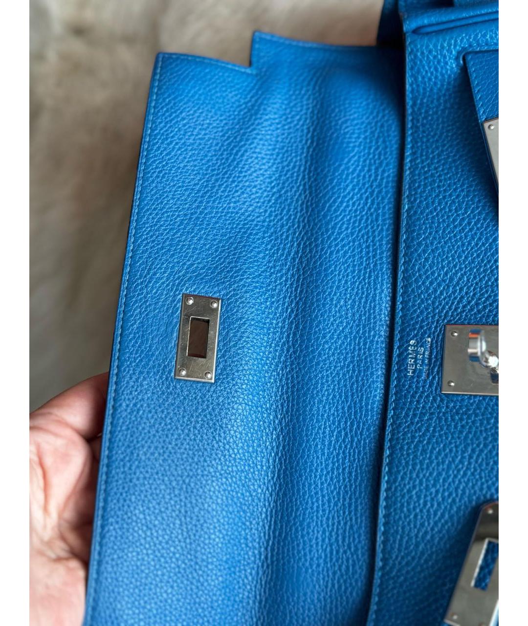 HERMES Голубая кожаная сумка с короткими ручками, фото 8
