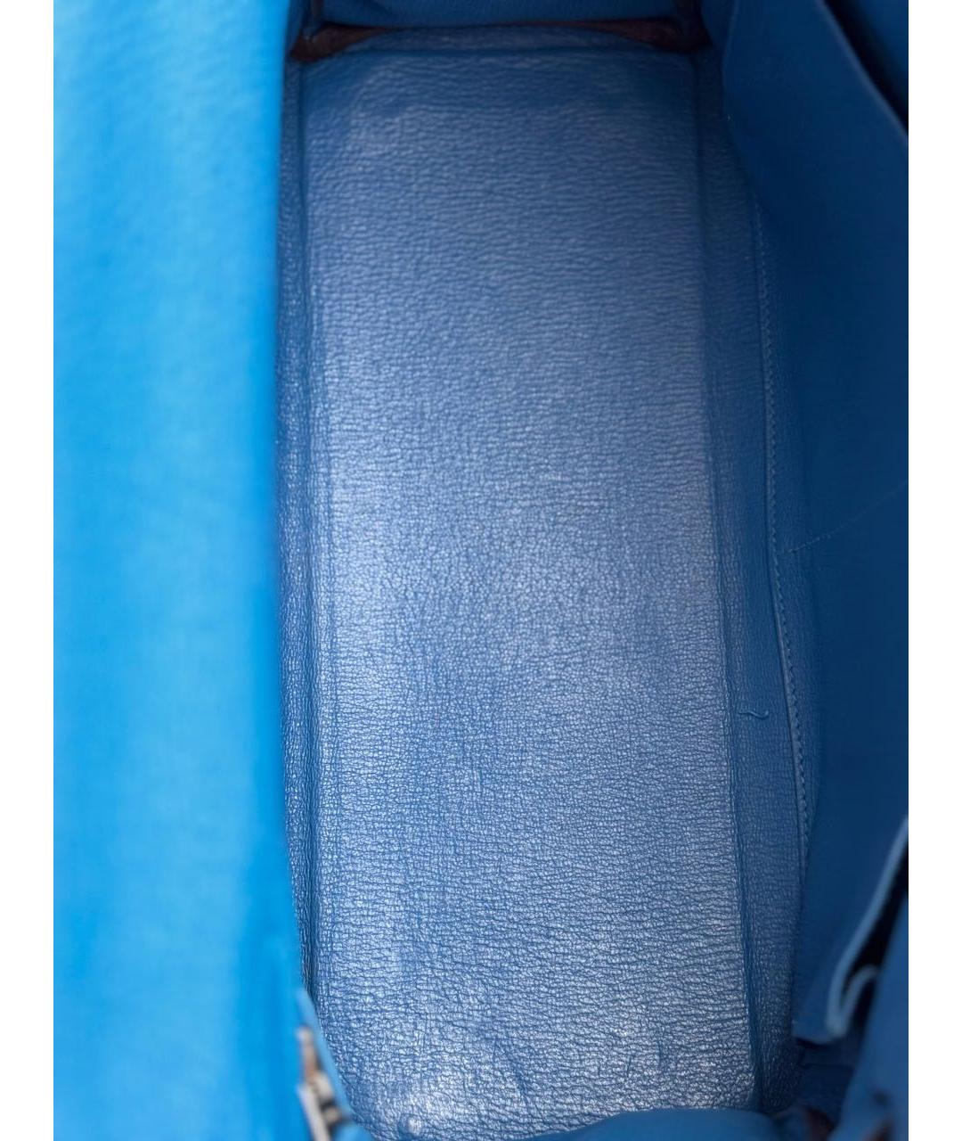 HERMES Голубая кожаная сумка с короткими ручками, фото 4