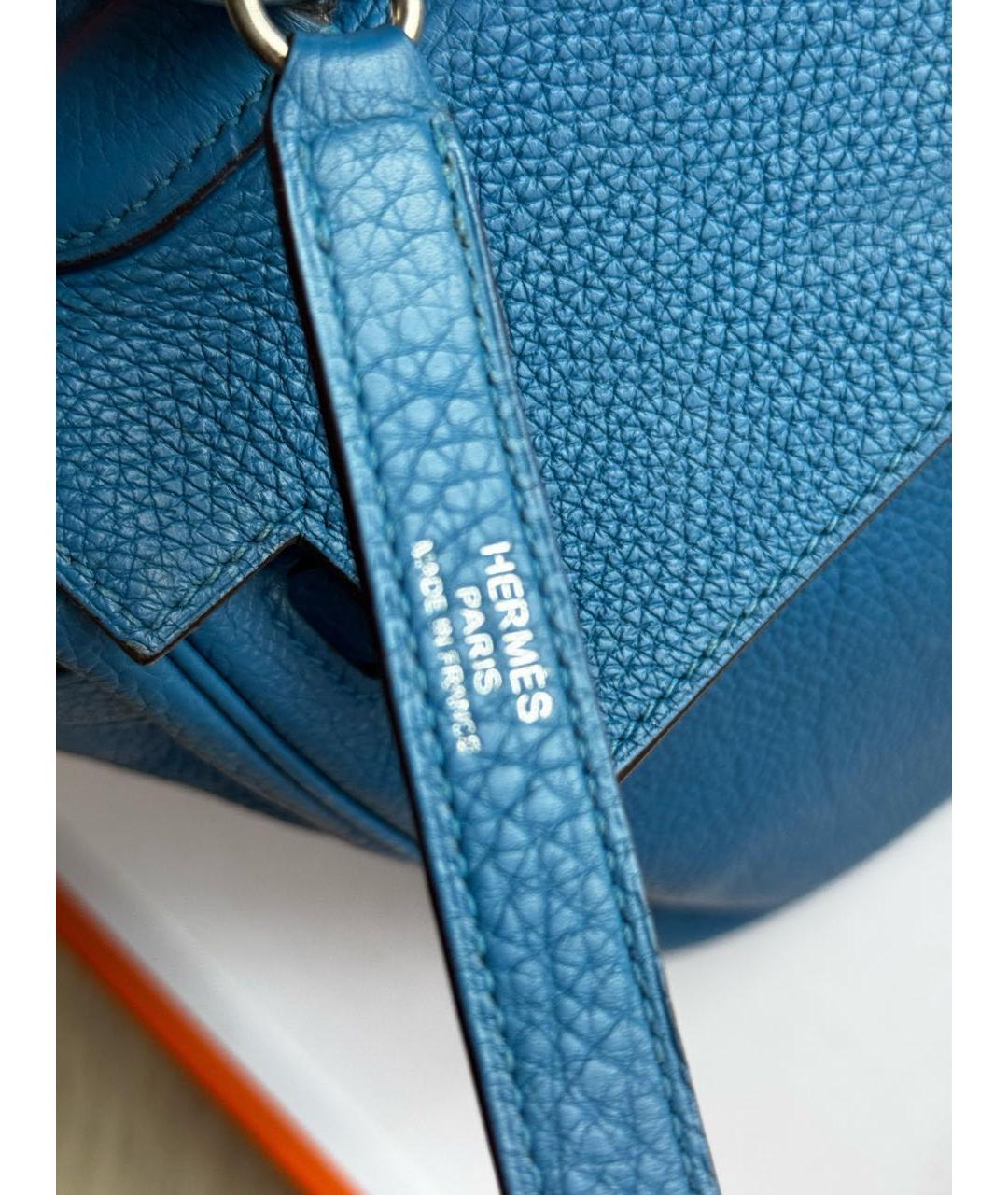 HERMES Голубая кожаная сумка с короткими ручками, фото 5