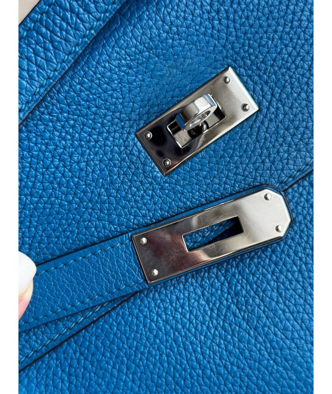 HERMES Голубая кожаная сумка с короткими ручками, фото 6