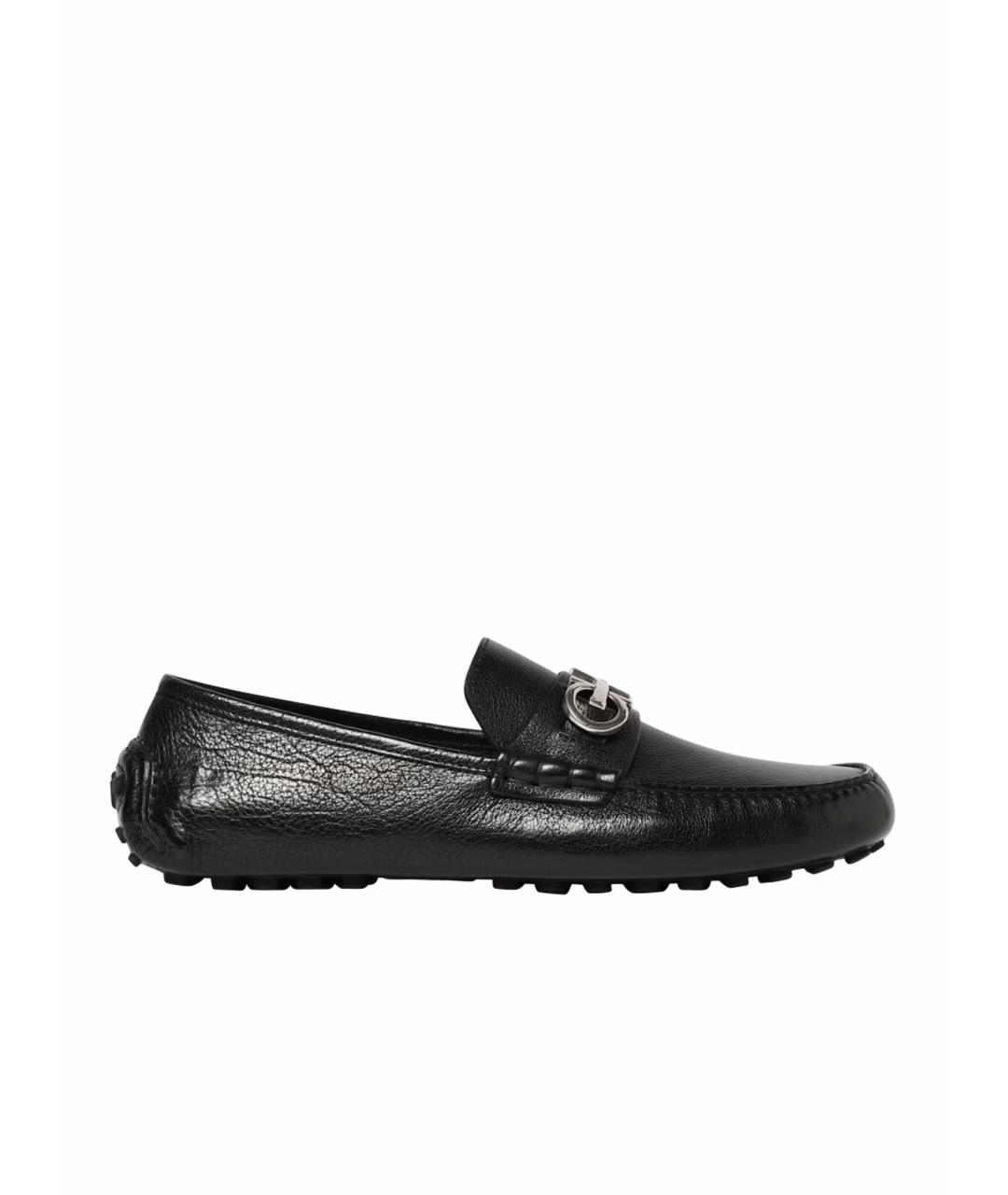 FERRAGAMO Черные кожаные мокасины, фото 1