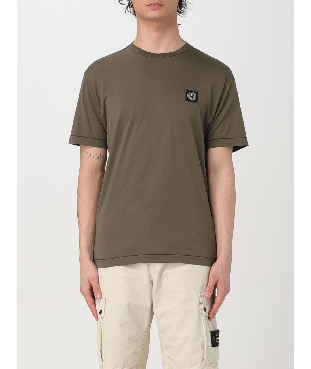 STONE ISLAND Коричневая хлопковая футболка, фото 2