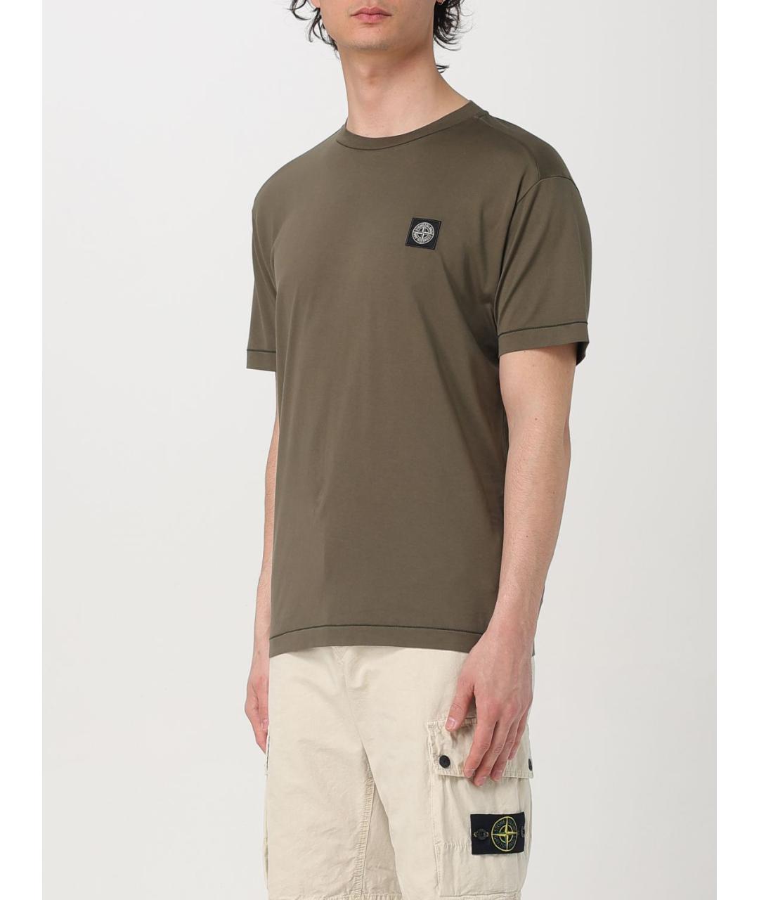 STONE ISLAND Коричневая хлопковая футболка, фото 5