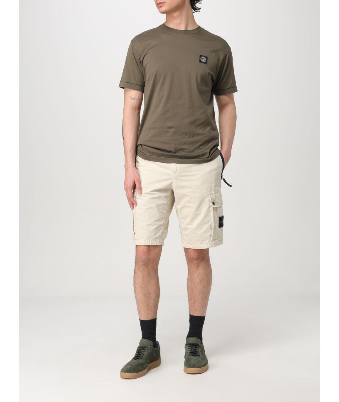 STONE ISLAND Коричневая хлопковая футболка, фото 3