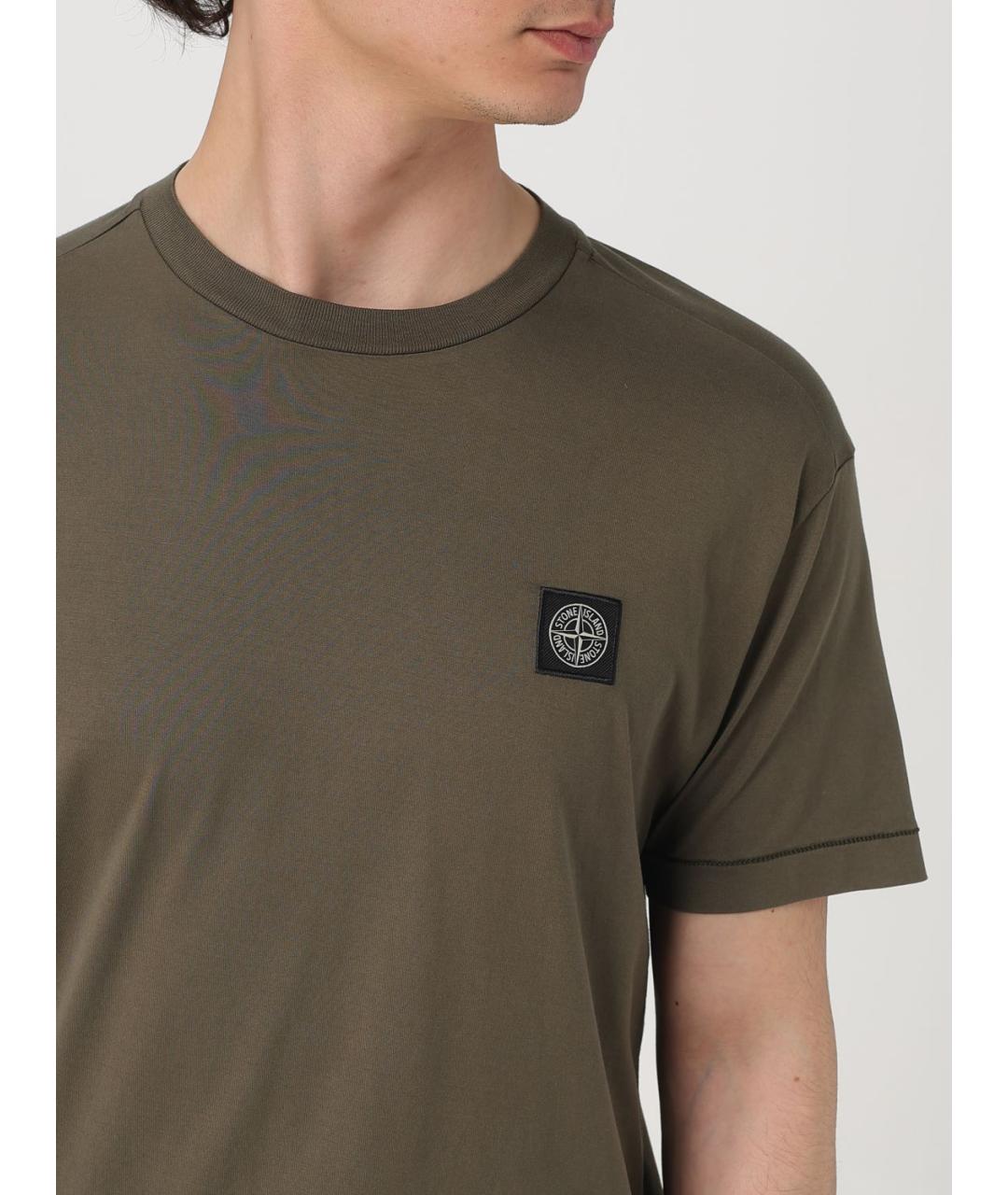 STONE ISLAND Коричневая хлопковая футболка, фото 6