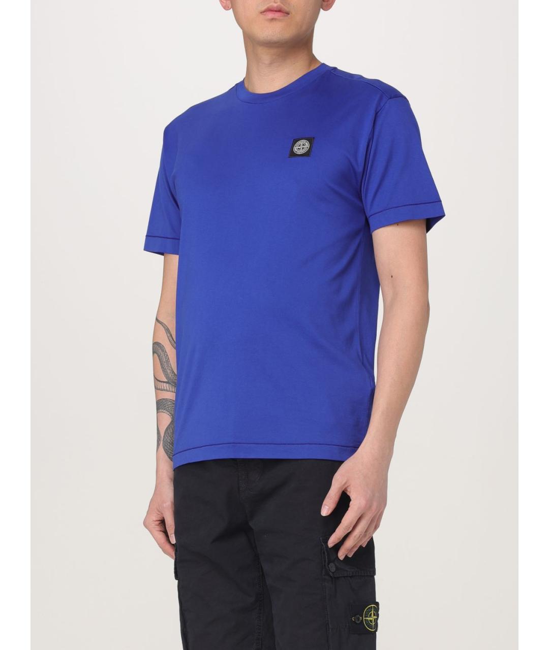 STONE ISLAND Синяя хлопковая футболка, фото 4