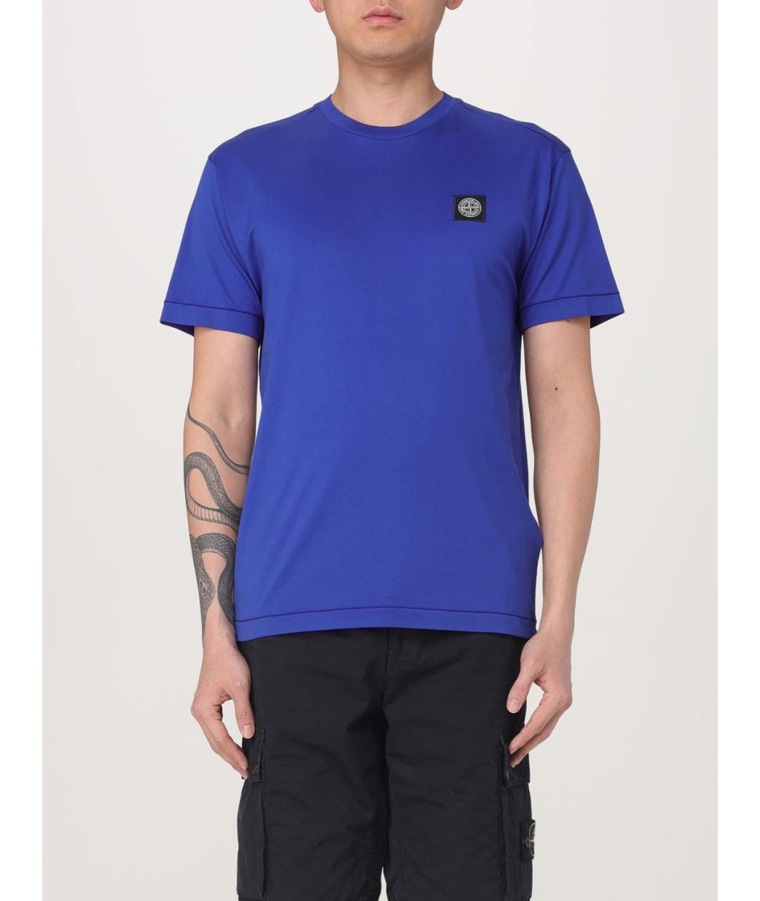 STONE ISLAND Синяя хлопковая футболка, фото 2