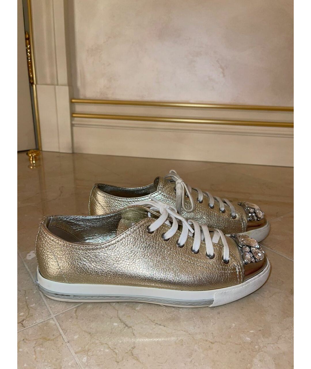 MIU MIU Золотые кроссовки, фото 4