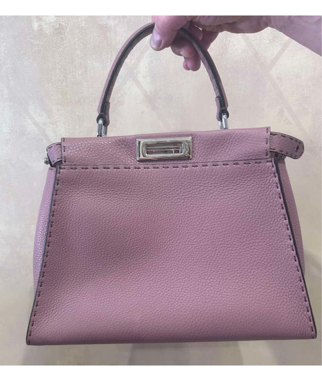 FENDI Розовая кожаная сумка с короткими ручками, фото 3