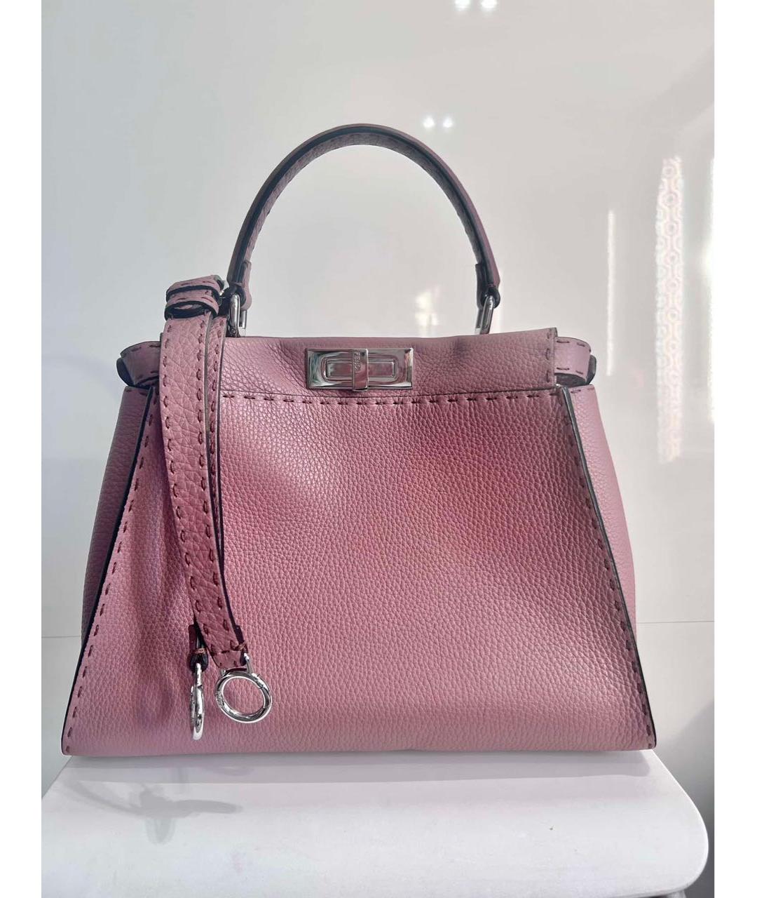 FENDI Розовая кожаная сумка с короткими ручками, фото 7