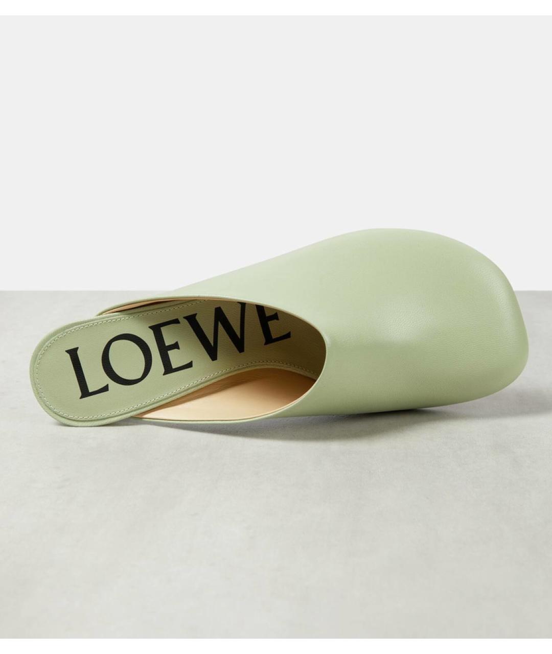 LOEWE Зеленые кожаные мюли, фото 4