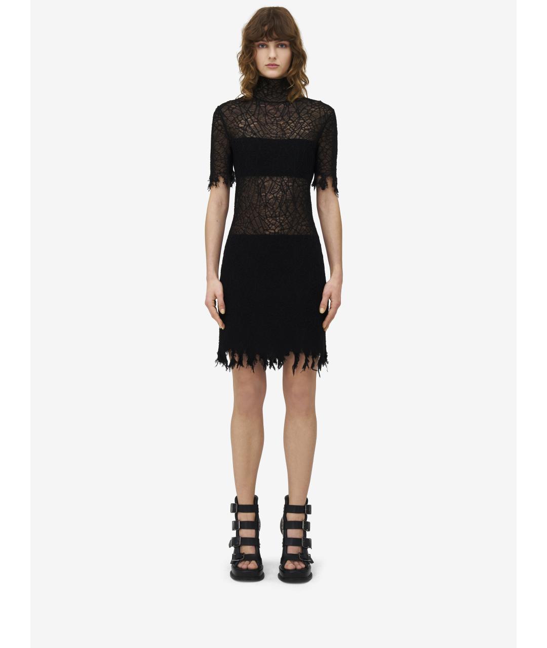 ALEXANDER MCQUEEN Черное хлопковое повседневное платье, фото 2